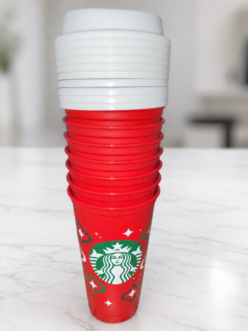 Starbucks Red and White Holiday Stacked Reusable Cups